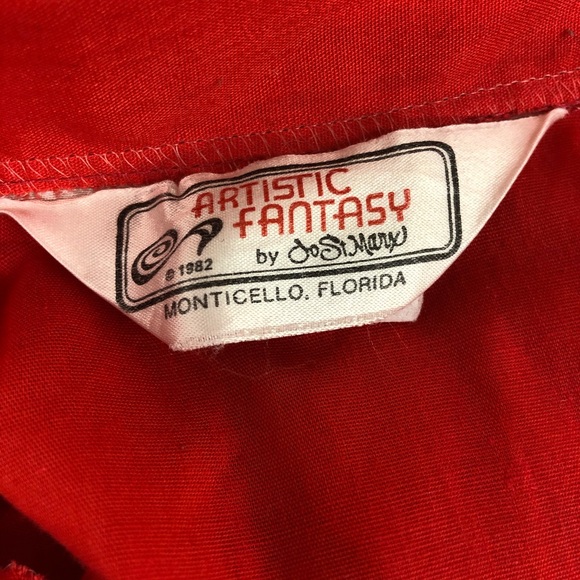 Vtg 80s Apron Midi Dress Americana Red Floral M/L - Picture 2 of 6